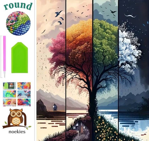 nr 86 Diamond Painting vier seizoenen boom 50x40cm (rond)