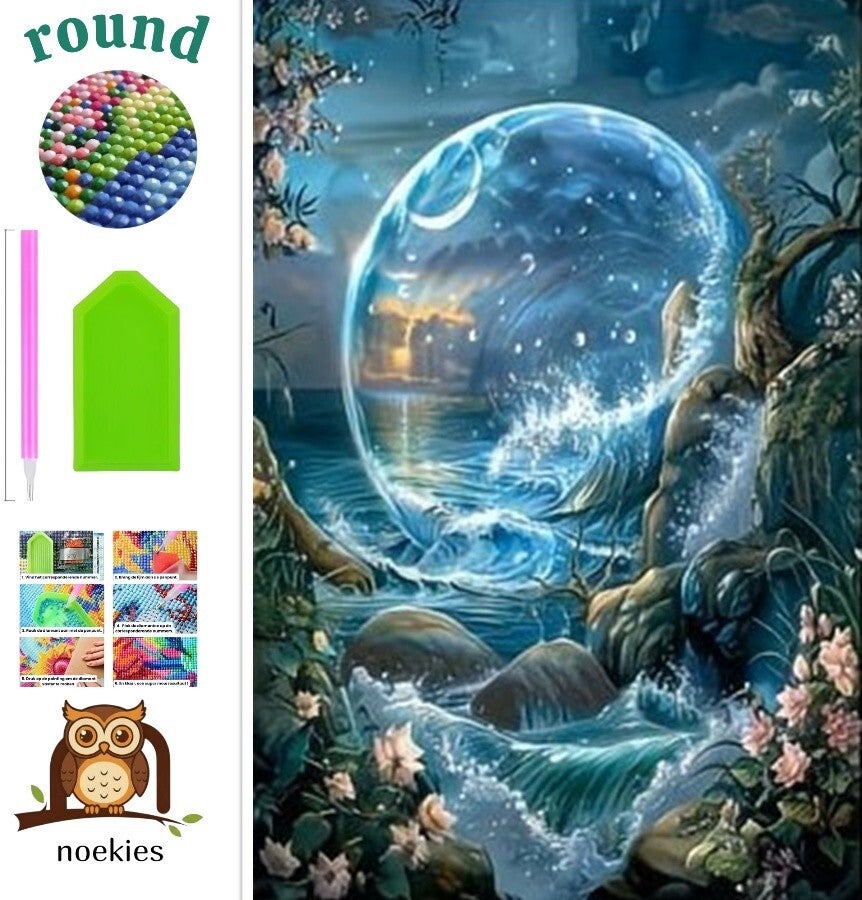 nr 671 Diamond Painting waterval bloemen 40x30cm (rond)