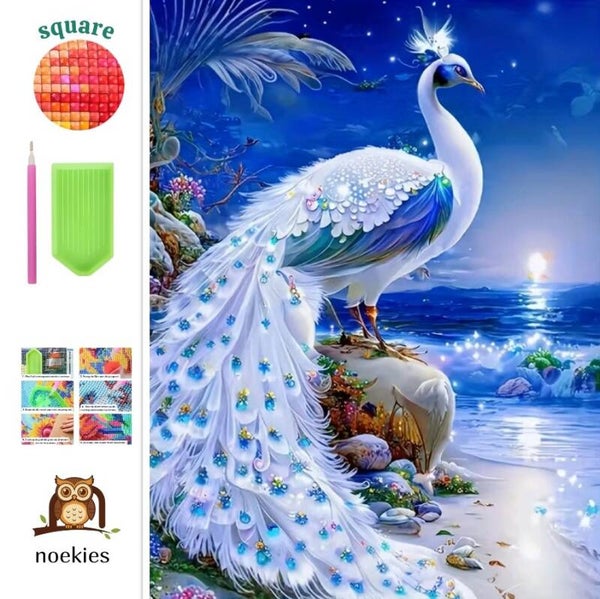 nr 40 Diamond Painting pauw aan het water 50x40cm (vierkant)