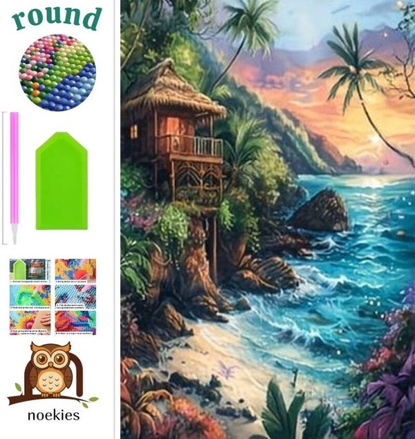 nr 672 Diamond Painting strandhut 40x30cm (rond)