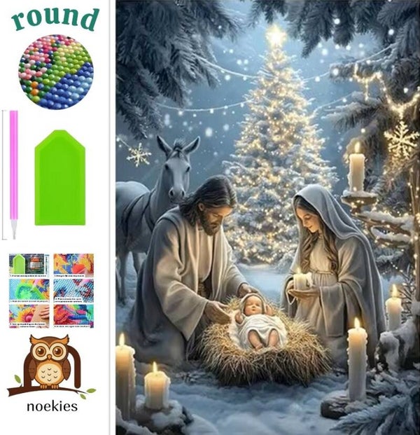 nr 91 Diamond Painting kerst stal 50x40cm (rond)