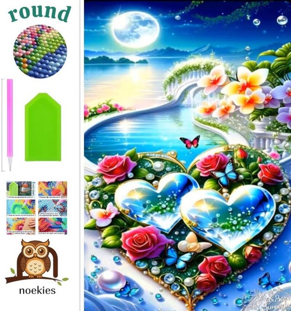 nr 92 Diamond Painting hart bloemen 50x40cm (rond)