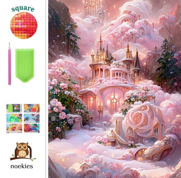 nr 43 Diamond Painting roze fantasie kasteel 50x40cm (vierkant)