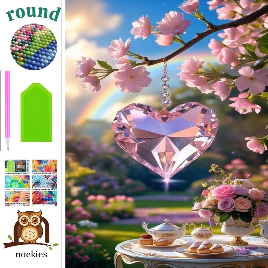 nr 376 Diamond Painting hart bloemen 20x30cm (rond)