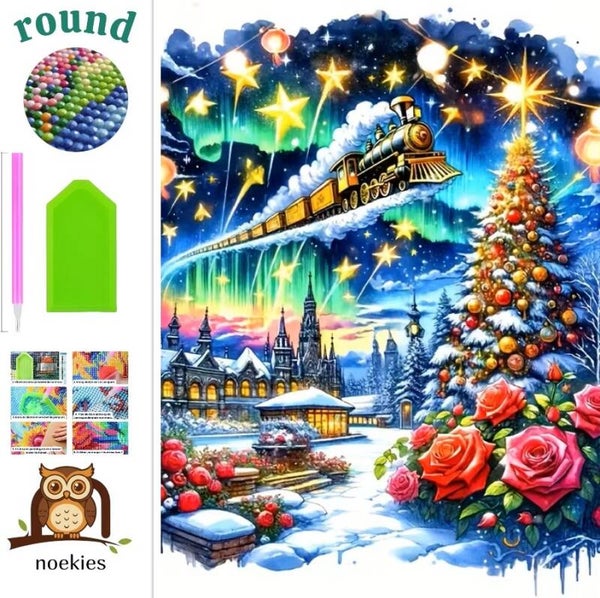 nr 75 Diamond Painting kerst trein 50x40cm (rond)