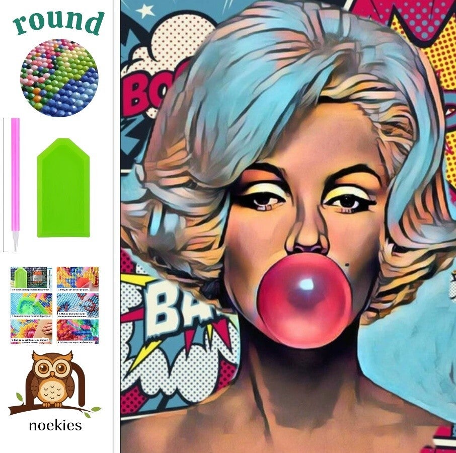nr 2081 Diamond Painting kunst gezicht kauwgom 40x30cm (rond)