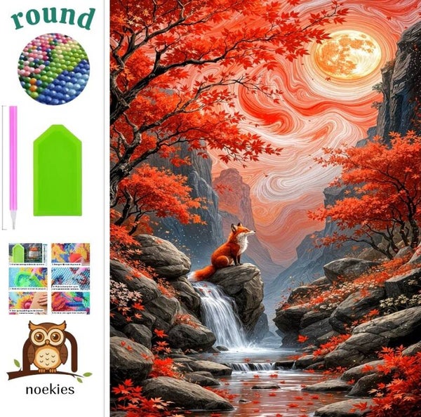 nr 93 Diamond Painting vos rode bomen 50x40cm (rond)