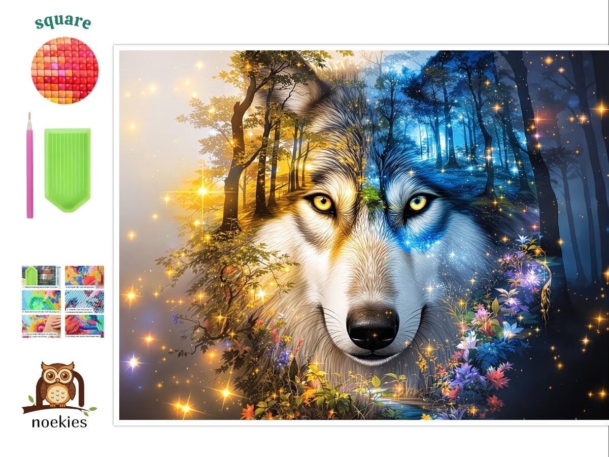 nr 180 Diamond Painting wolf seizoenen 40x30cm (vierkant)
