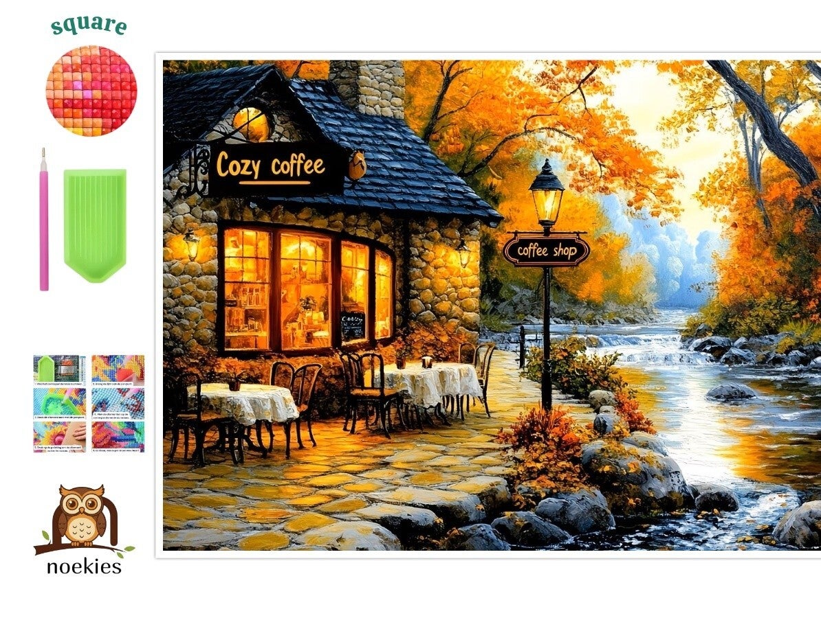 nr 178 Diamond Painting koffiehuis beekje 40x30cm (vierkant)