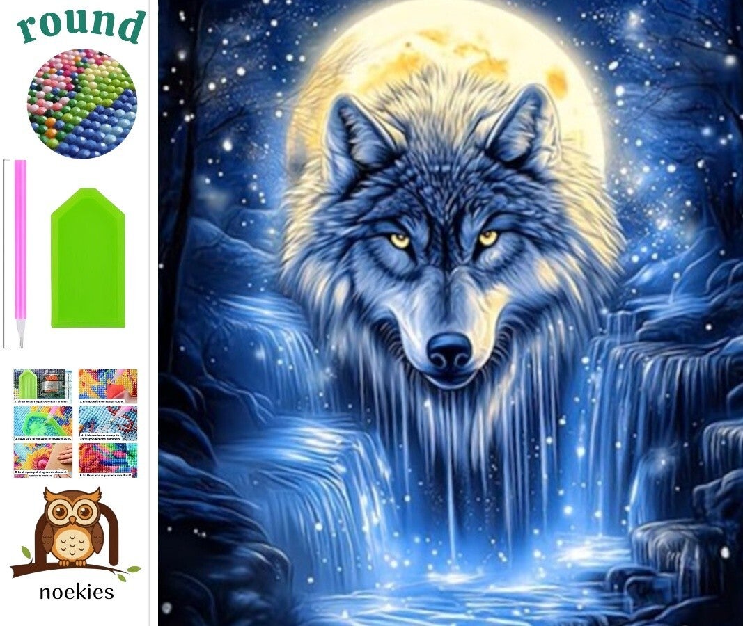 nr 549 Diamond Painting wolf maanlicht 20x20cm (rond)