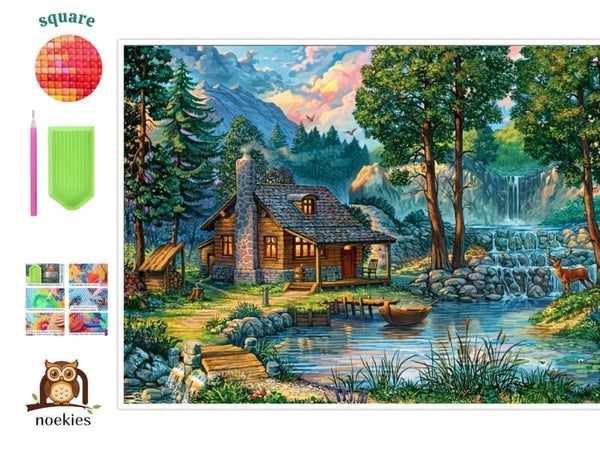 nr 45 Diamond Painting Houten boshuisje 50x40cm (vierkant)