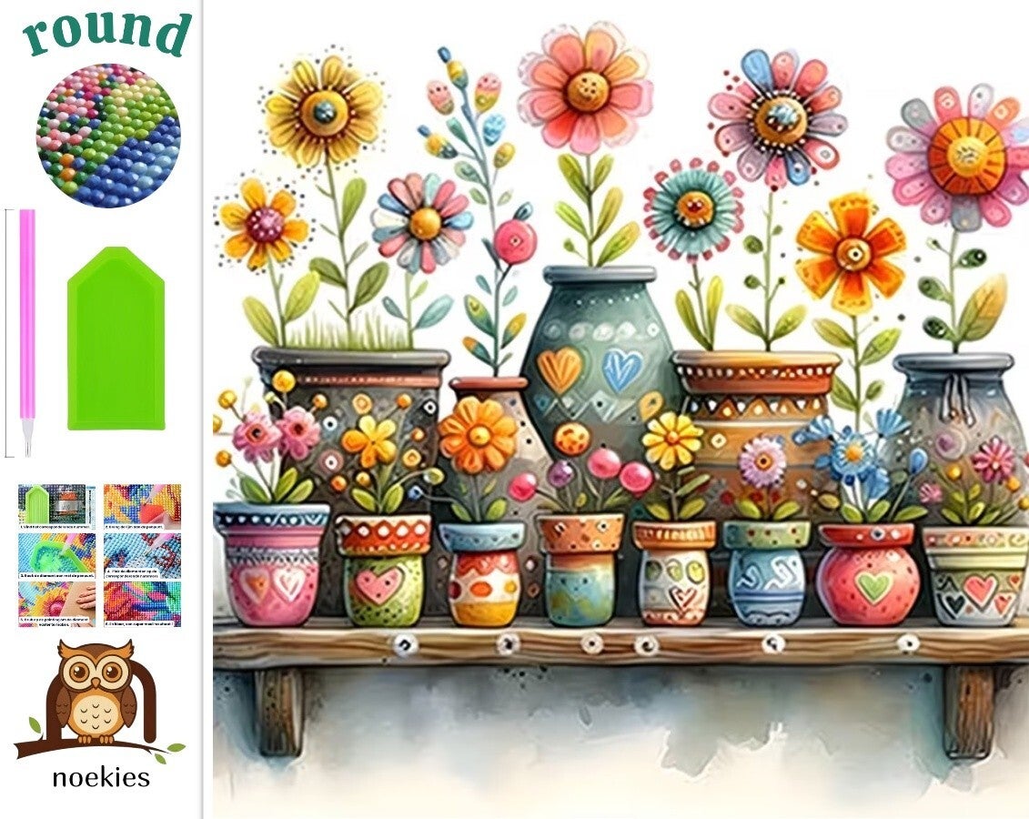 nr 576 Diamond Painting vazen bloemen 20x20cm (rond)