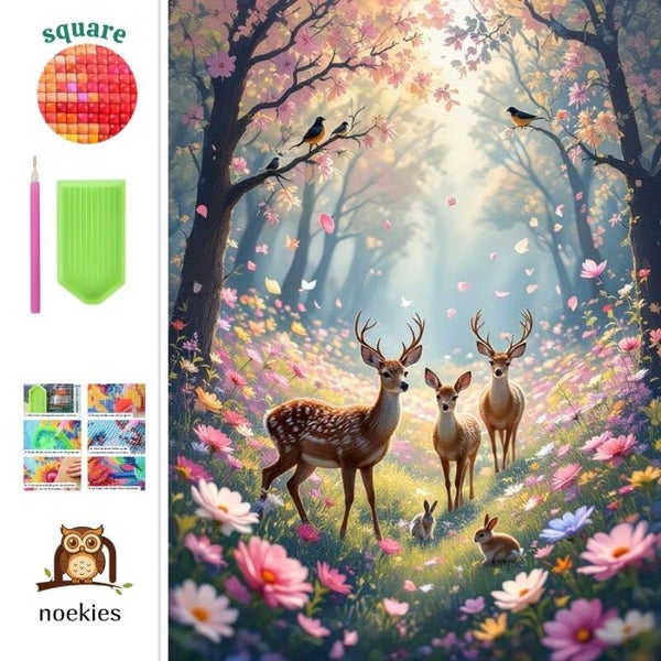 nr 46 Diamond Painting herten konijnen 50x40cm (vierkant)