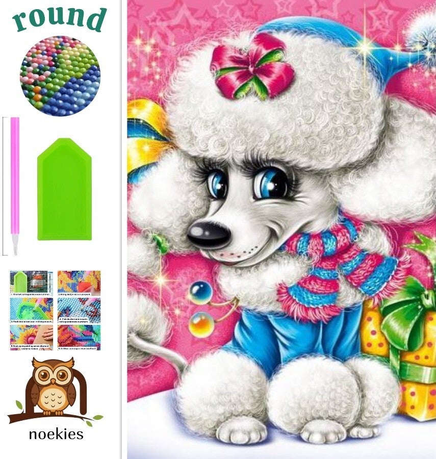 nr 2100 Diamond Painting poedel hond 30x20cm (rond)