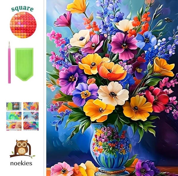 nr 51 DIamond painting kleurrijke bloemen 50x40cm (vierkant)