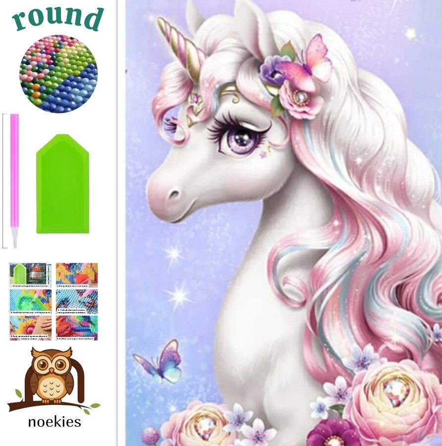nr 2102 Diamond painting eenhoorn 30x20 cm (rond)