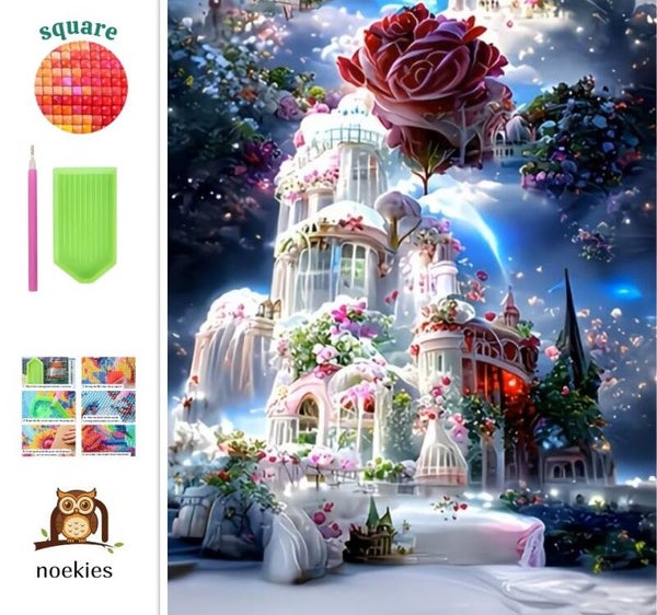 nr 52 Diamond Painting paleis met rozen 50x40cm (vierkant)