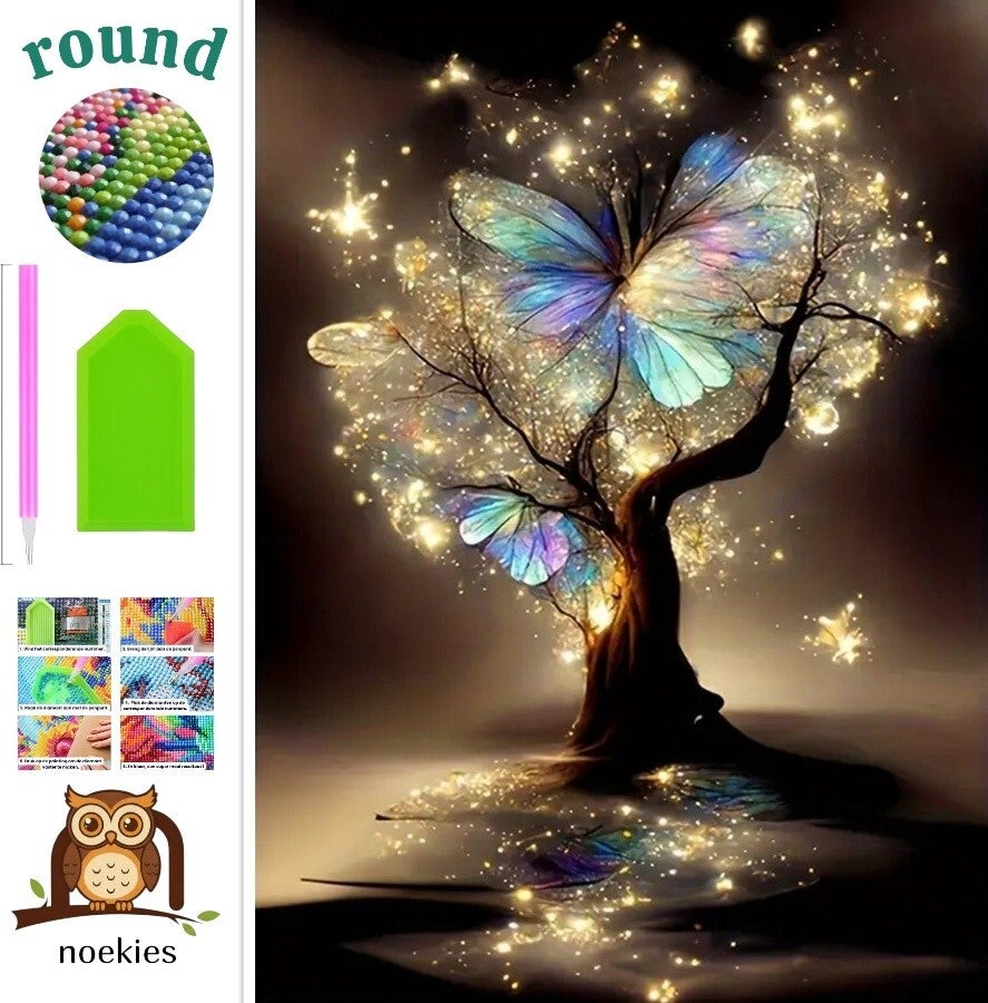 nr 377 Diamond Painting vlinder licht boom 30x20cm (rond)