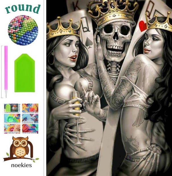 nr 2050 Diamond Painting skull dames 40x30cm (rond)