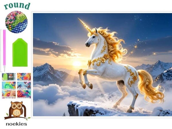 nr 103 Diamond Painting Eenhoorn wit goud 50x40cm (rond)