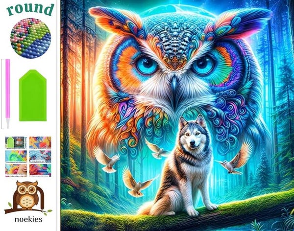 nr 296 Diamond Painting wolf met uil 30x30cm