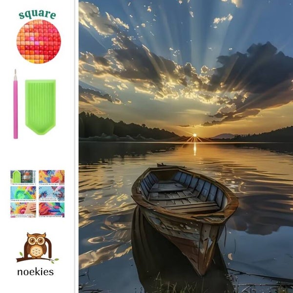 nr 53 Diamond Painting boot zonsondergang 50x40cm (vierkant)