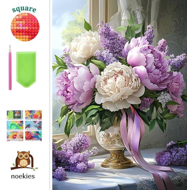 nr 54 Diamond Painting bloemen in vaas 50x40cm (vierkant)