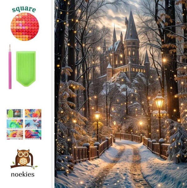 nr 55 Diamond Painting winter kasteel 50x40cm (vierkant)