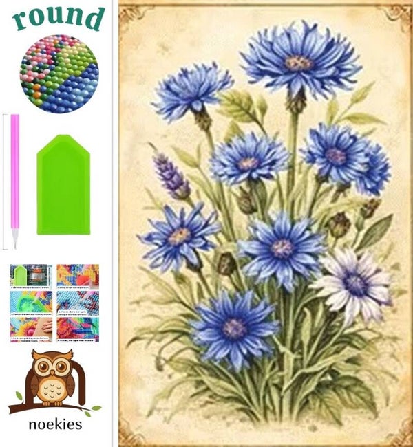 nr 413 Diamond Painting blauwe bloemen 30x20cm (rond)