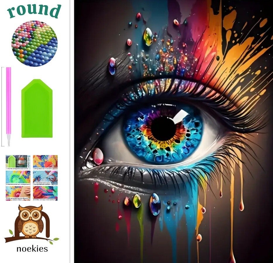 nr 362 Diamond Painting abstract gekleurd oog 30x20cm (rond)