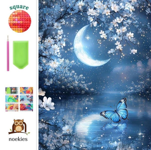 nr 57 Diamond painting maan vlinder 50x40cm (vierkant)