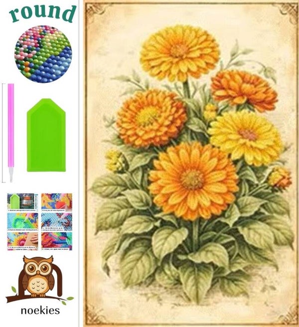 nr 416 Diamond Painting gele bloemen 30x20cm (rond)
