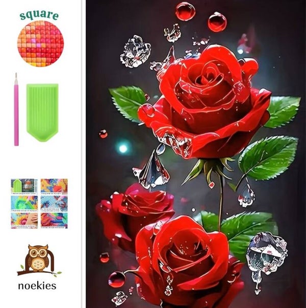 nr 58 Diamond Painting rode rozen 50x40cm (vierkant)