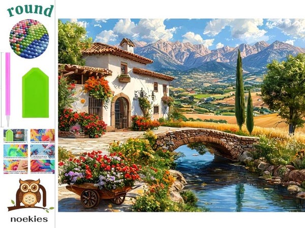 nr 110 Diamond Painting Toscaans dorpje 50x40cm (rond)