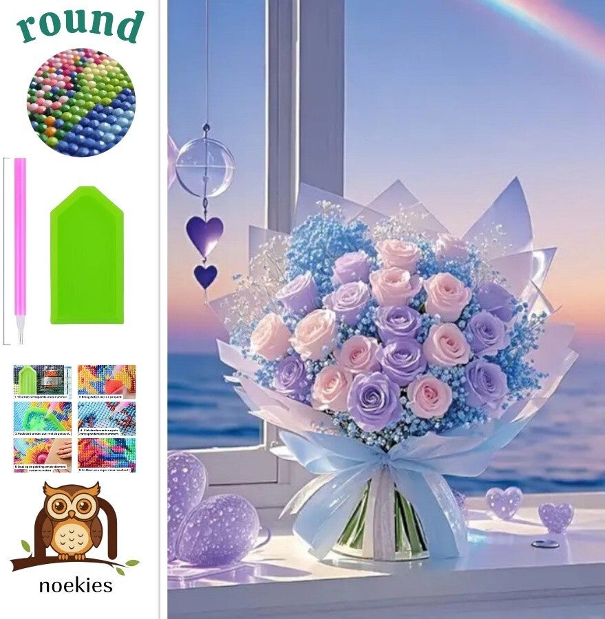 nr 365 Diamond Painting rozen boeket lila 30x20cm (rond)
