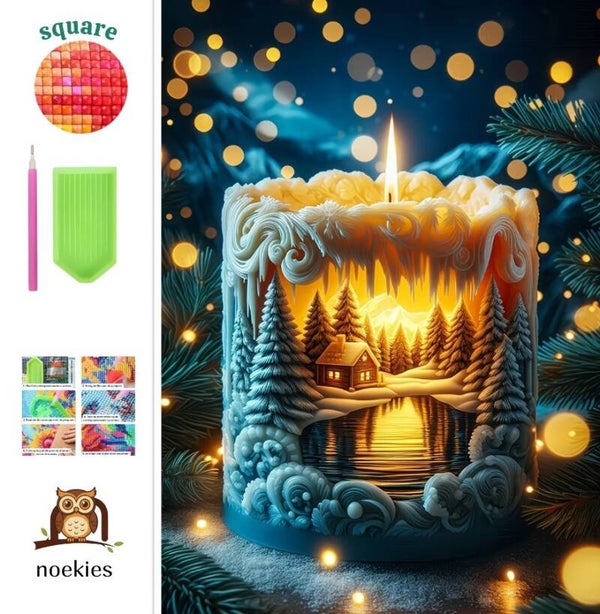 nr 70 Diamond Painting winter kaars met landschap 50x40cm (vierkant)