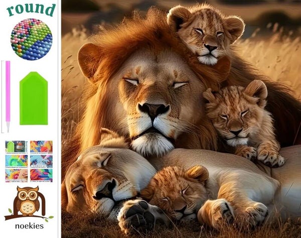 nr 589 Diamond Painting leeuwen familie 40x40cm (rond)