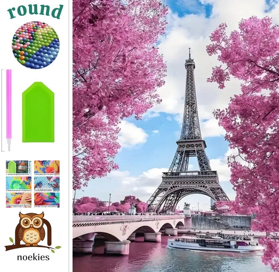 nr 369 Diamond Painting set Eiffeltoren roze 30x20cm (rond)