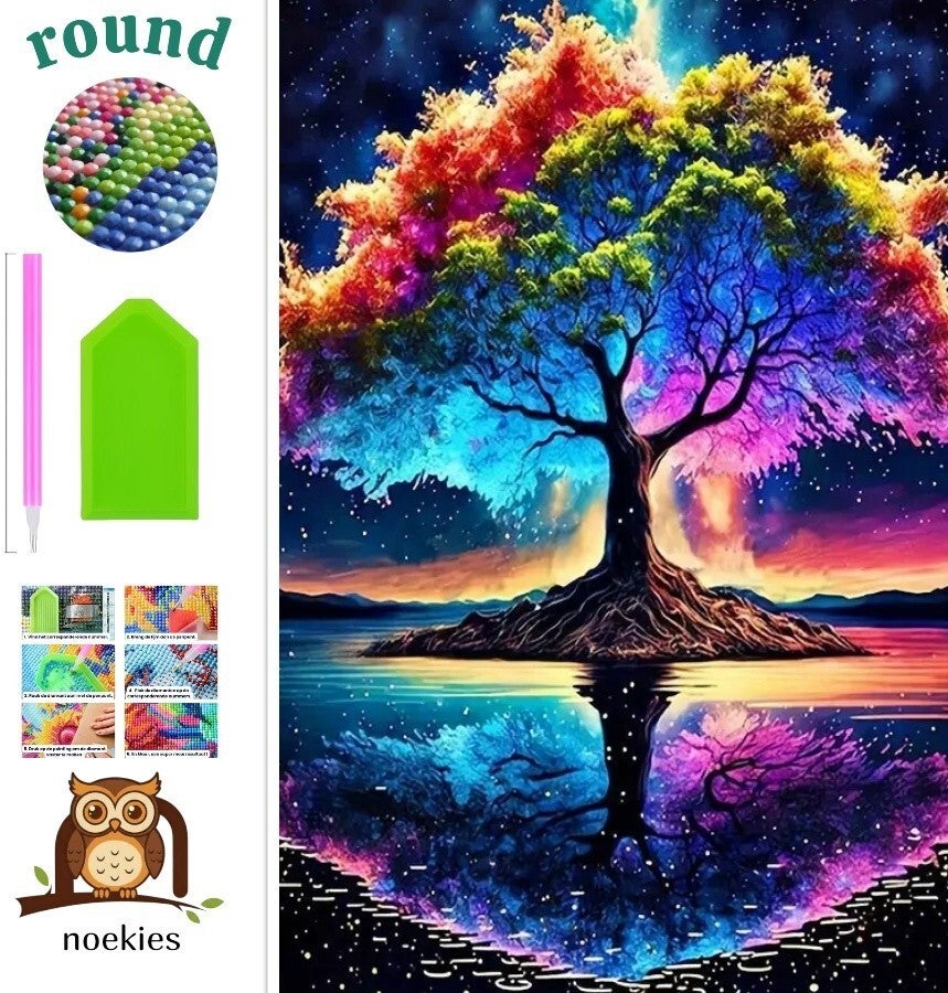 nr 371 Diamond Painting spiegel boom 30x20cm (rond)