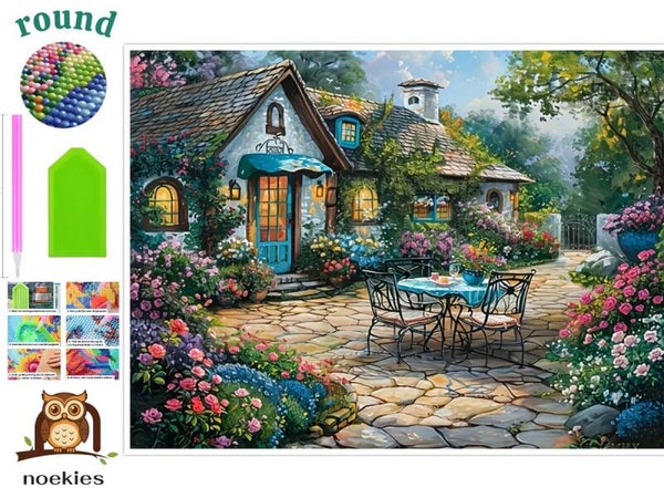 nr 120 Diamond Painting gezellige tuin 50x40cm (rond)