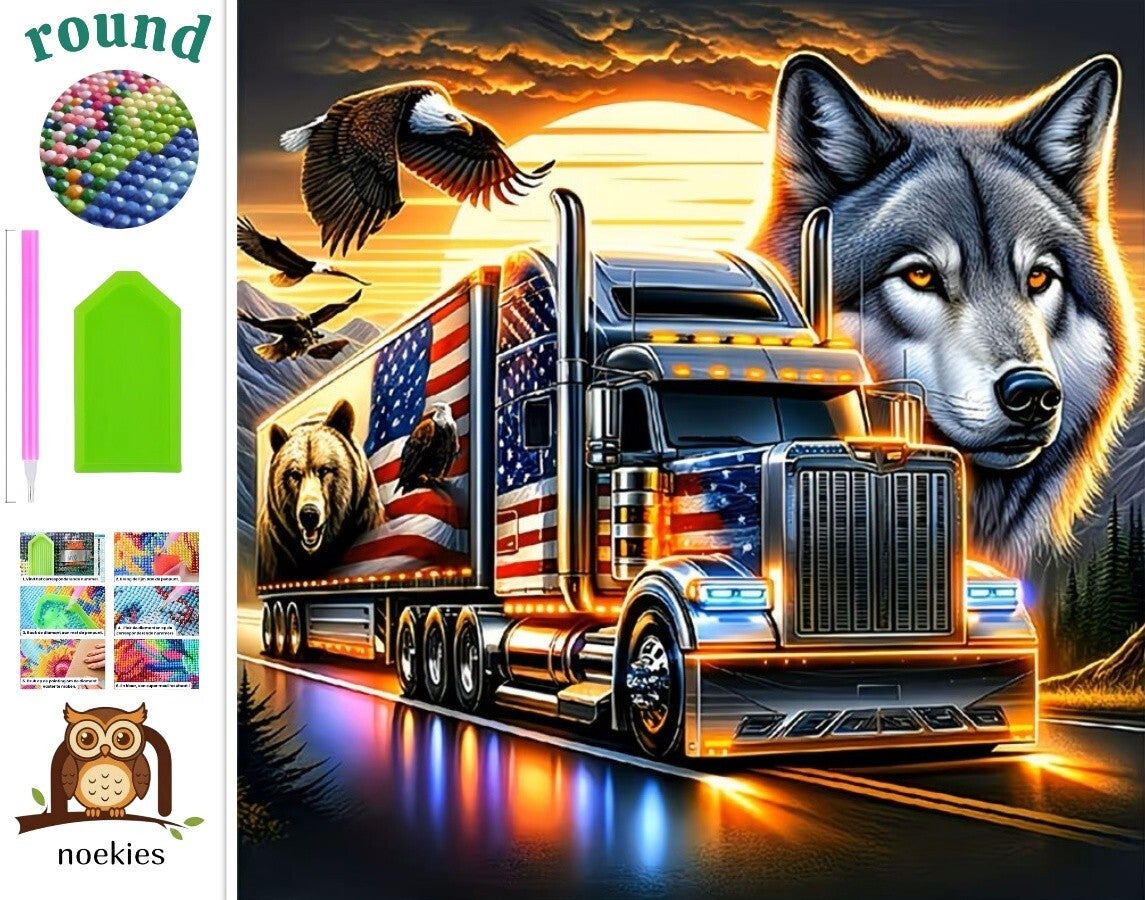 nr 306 Diamond Painting vrachtauto met dieren 30x30cm