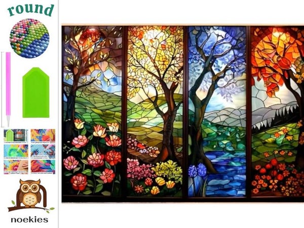nr 78 Diamond Painting seizoens bomen 50x40cm (rond)
