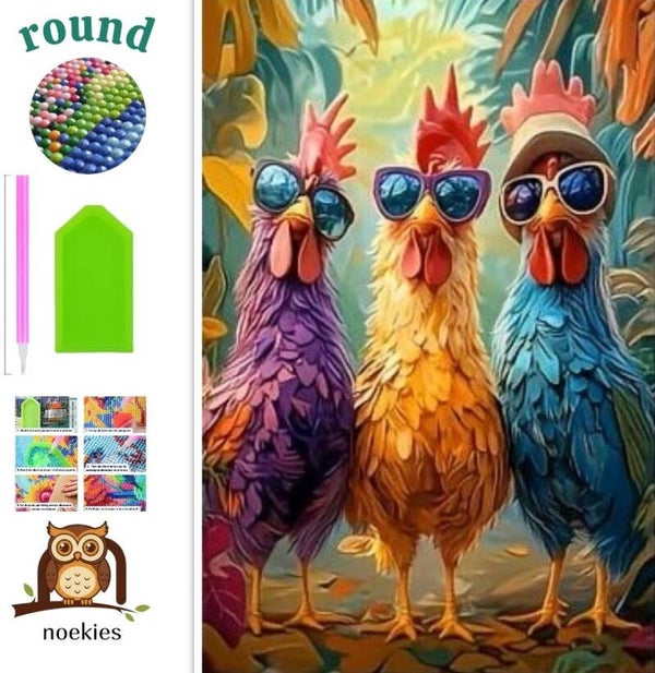 nr 652 Diamond Painting kippen 40x30cm (rond)