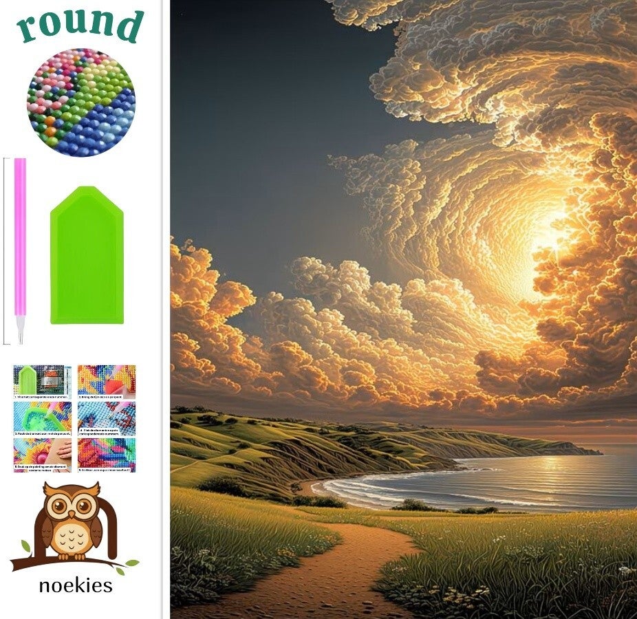 nr 390 Diamond Painting wolken landschap 30x20cm (rond)