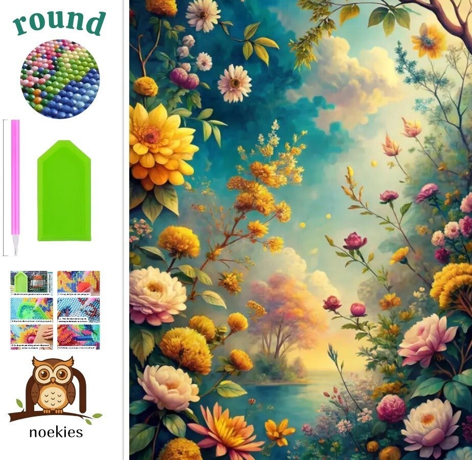 nr 217 Diamond Painting bloemen meer 40x30cm (rond)
