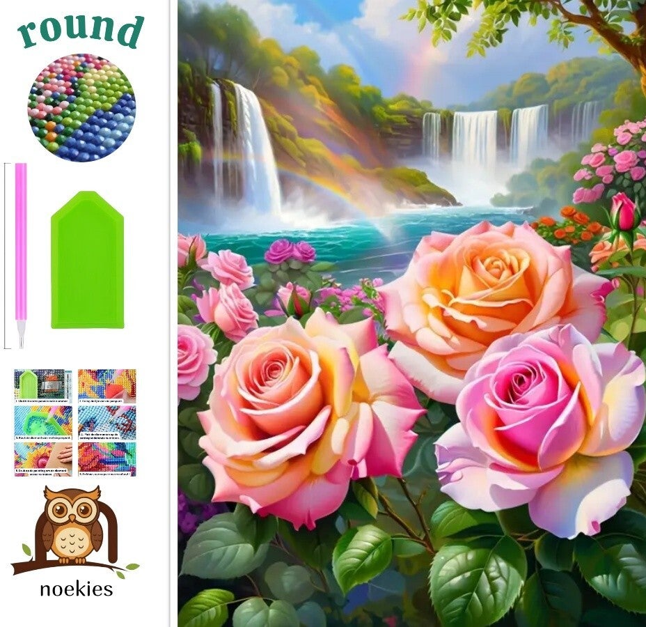 nr 223 Diamond Painting Rozen watervallen 40x30cm (rond)