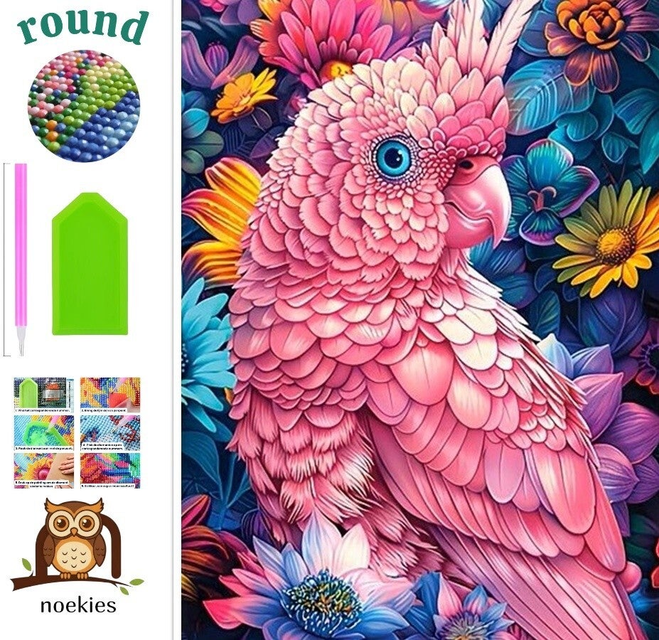 nr 394 Diamond Painting papegaai kleurrijk 30x20cm (rond)