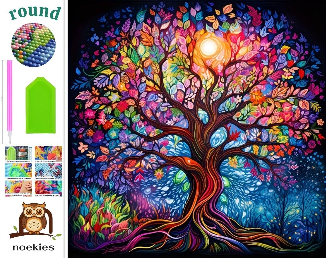 nr 607 Diamond Painting gekleurde boom 40x40cm (rond)