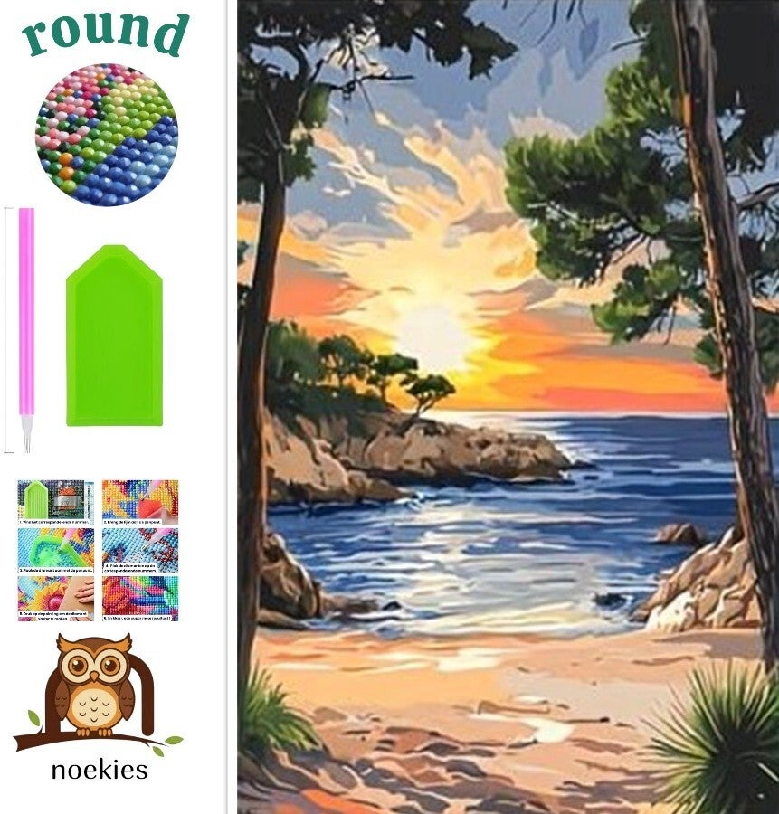 nr 661 Diamond Painting strand zonsondergang 40x30cm (rond)