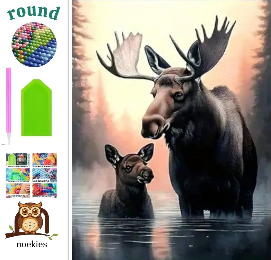 nr 229 Diamond Painting wilde dieren water 40x30cm (rond)